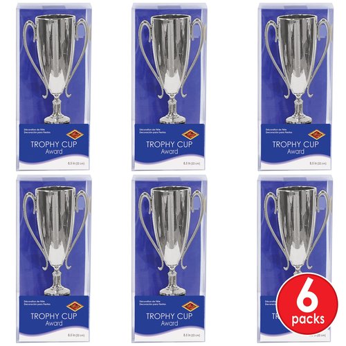 Beistle Trophy Cup Awards – 6 Pack, Silver Metallic Trophy Cups on Black Base, Classic Recognition Display for Sports Events & Team Recognition, Celebrations & Award Ceremonies, 8½"