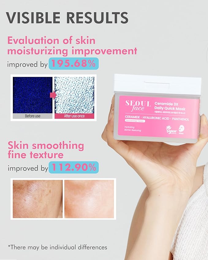 DERMAL Seoul Face Ceramide 3X Daily Quick Mask 36 Sheet ??Korean Skincare Vegan Tencel Facial Masks - Intensive Moisturizing, Elasticity Mask Sheets with Hyaluronic Acid, Panthenol, Adenosine