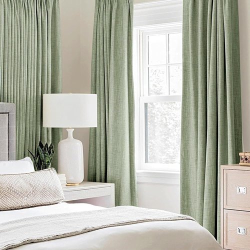 MIULEE Blackout Thermal Insulated Curtains - Linen Texture Sage Green Drapes | 52x120 Inch (2 Panels)