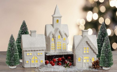 Mark Feldstein & Associates Christmas Figurines Set - 7 Piece White Unglazed Porcelain, 5 Inch