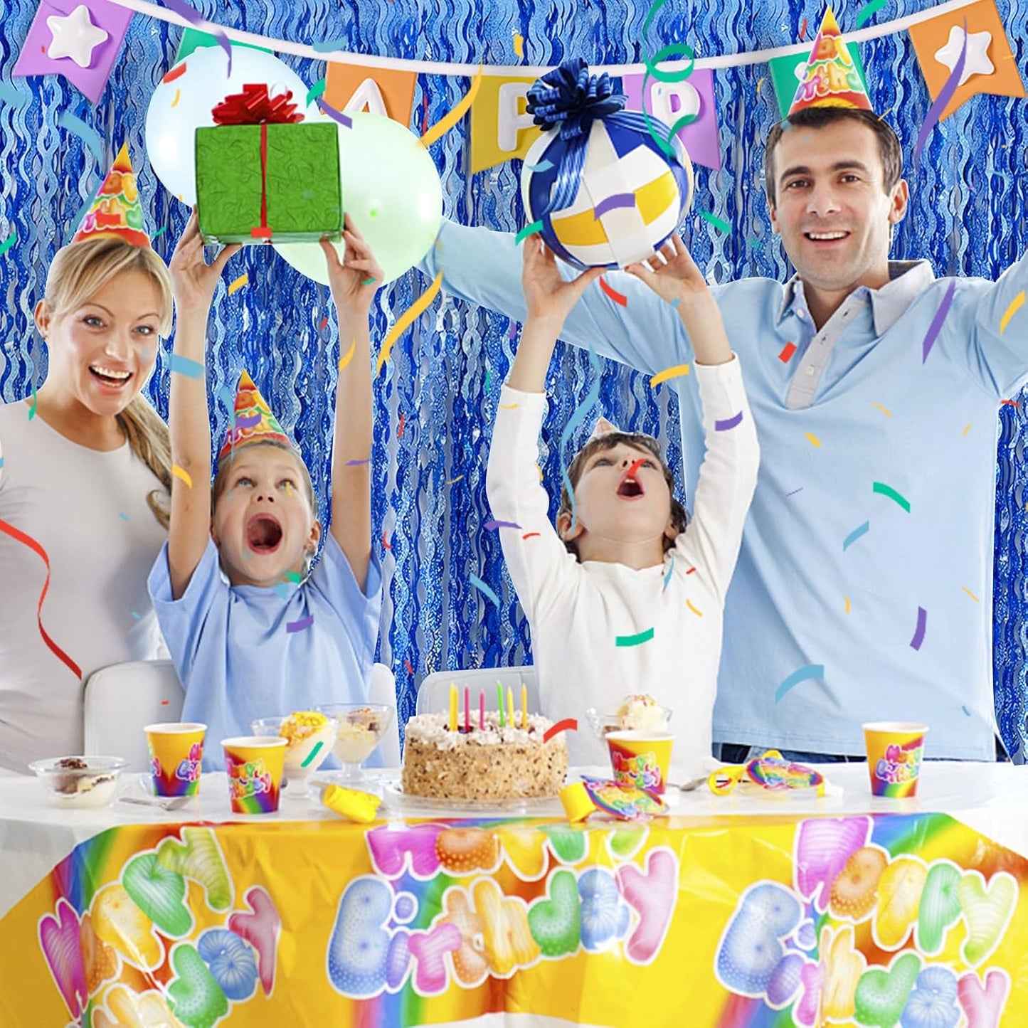 Skiennix Blue Tinsel Foil Fringe Curtains - Sparkling Wavy Backdrop for Parties & Photo Booths