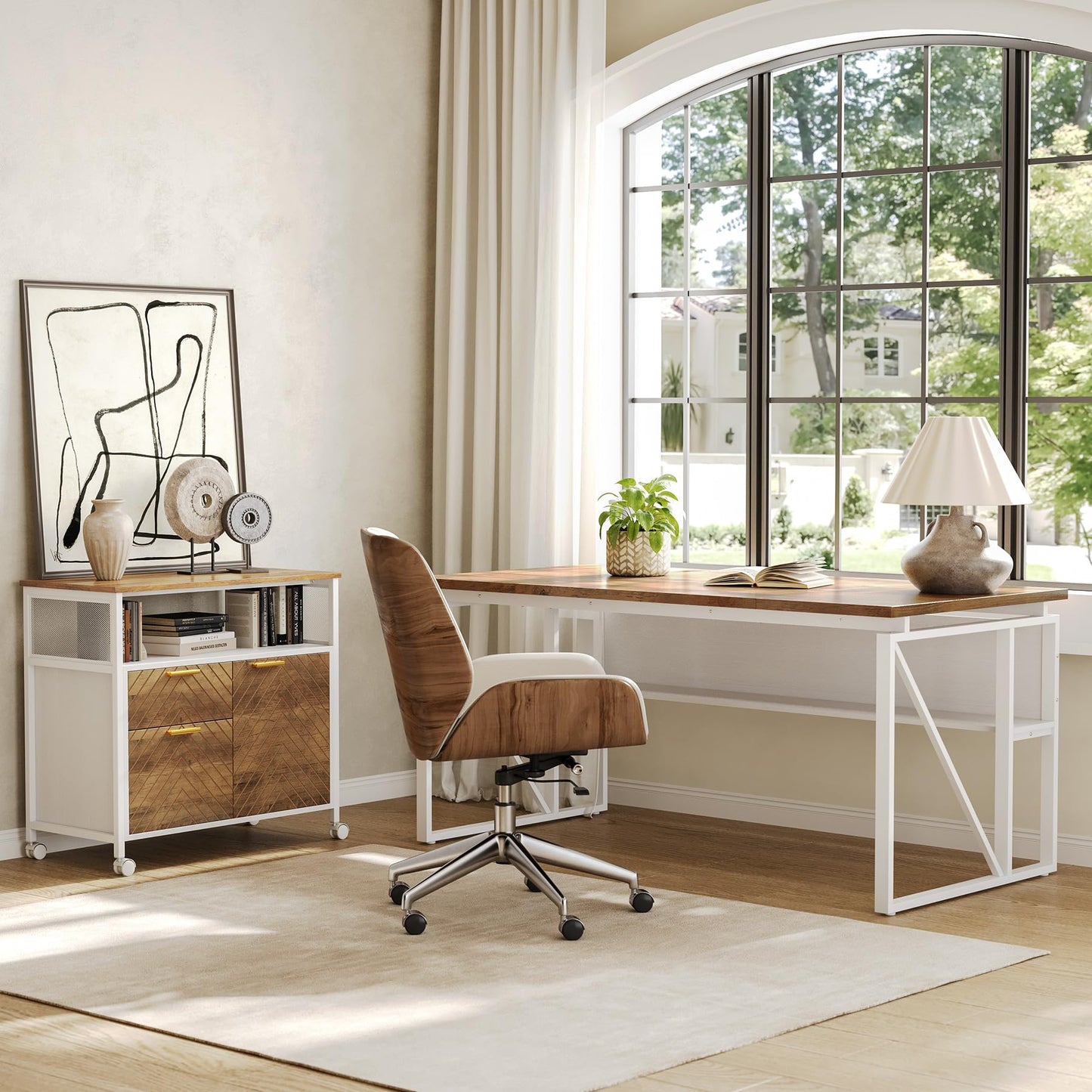 LITTLE TREE 63-Inch Office Desk with 31.5-Inch Lateral File Cabinet, Study Writing Desk Computer Desk for Home Office
