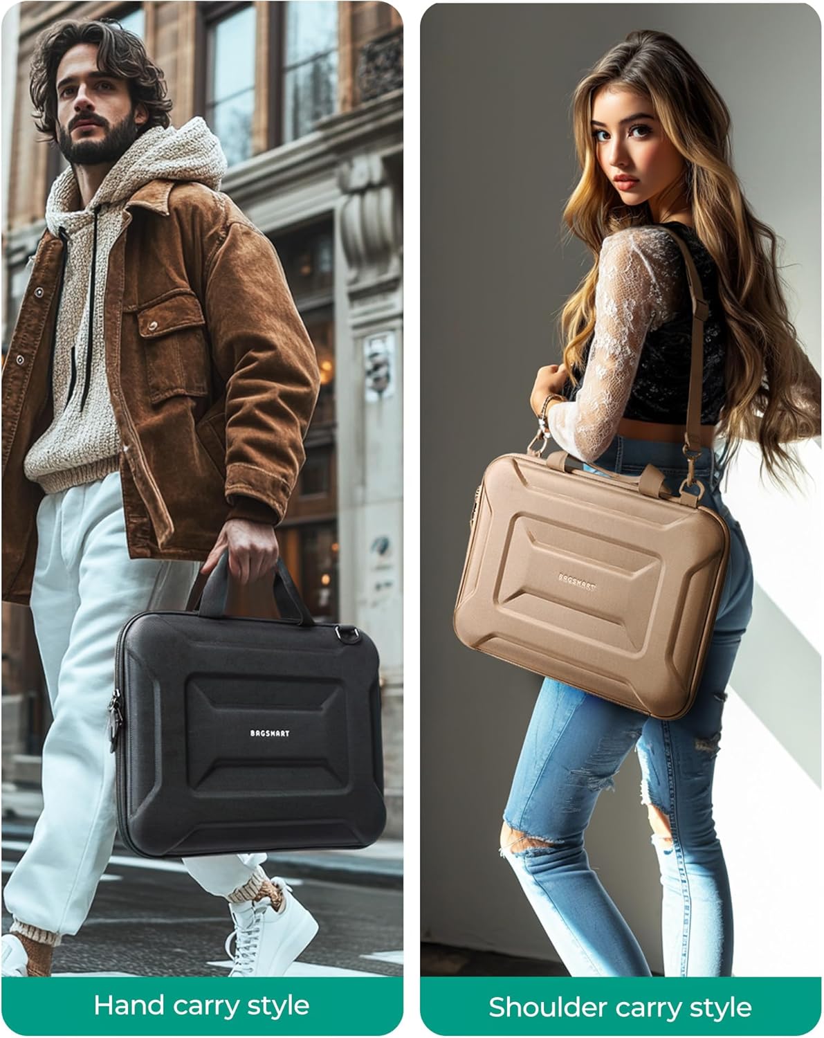 15.6-16 inch BAGSMART Laptop Computer Case with Strap,Shockproof Waterproof Laptop Bag with Sturdy Handle