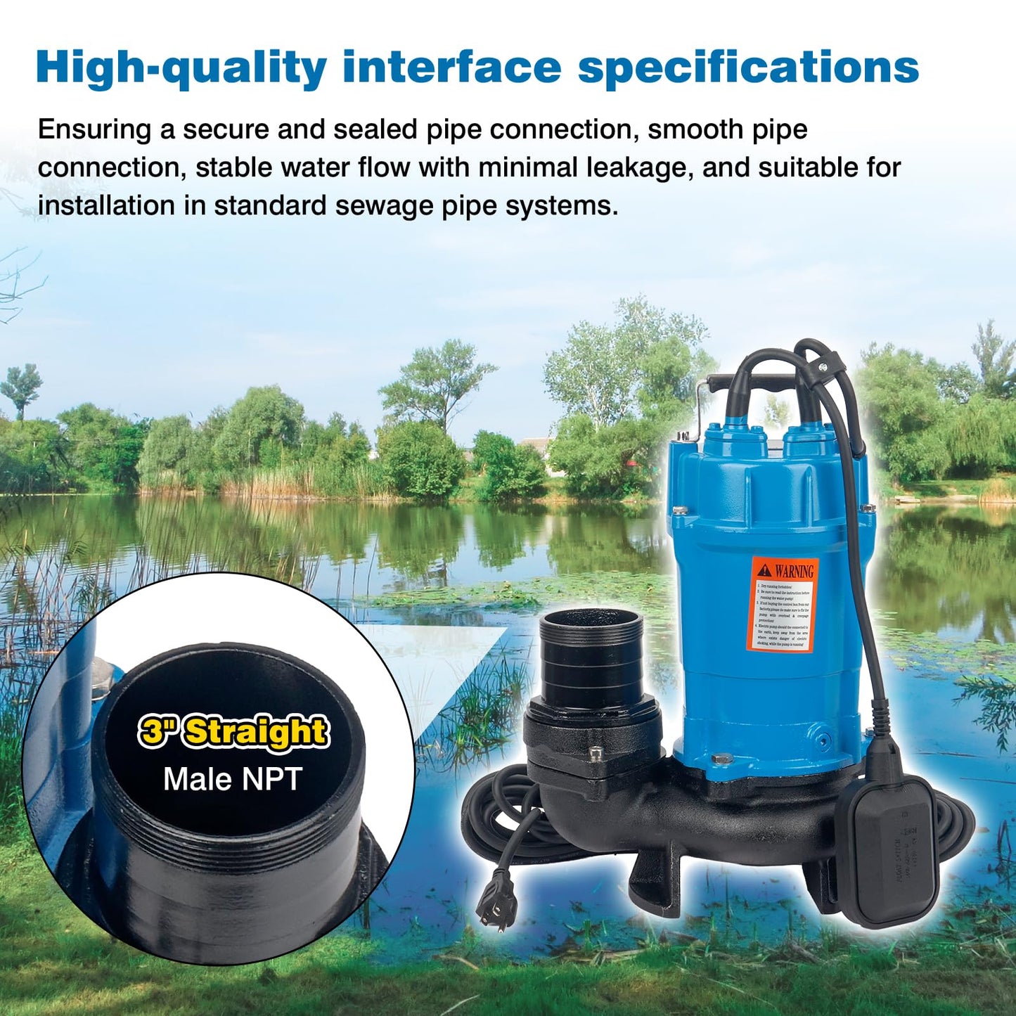 HS3.75S/HSZ3.75S Automatic Electric Submersible Wastewater Trash Pump, 1 HP 115V, Replacement for Tsurumi HS3.75S-62, 61 GPM 3660 GPH, 3'' Straight Male NPT Connection
