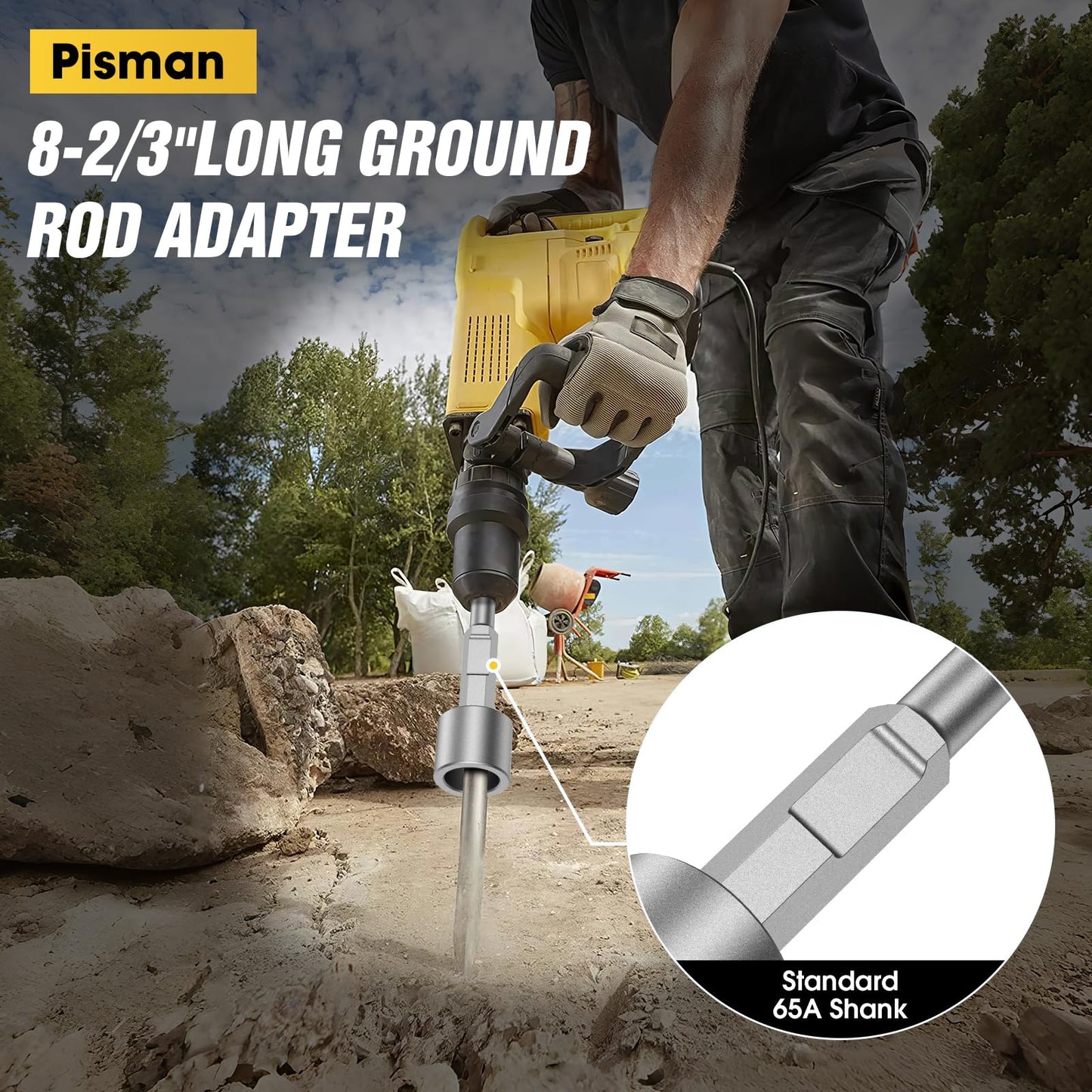 Ground Rod Driver & T-Post Driver, 65A Shank 1-3/16" Hex Jackhammer Attachment for Demolition Hammer, Heavy-Duty Fence Post Driver for Vevor Jackhammer, Rebar & Grounding Rod Driver