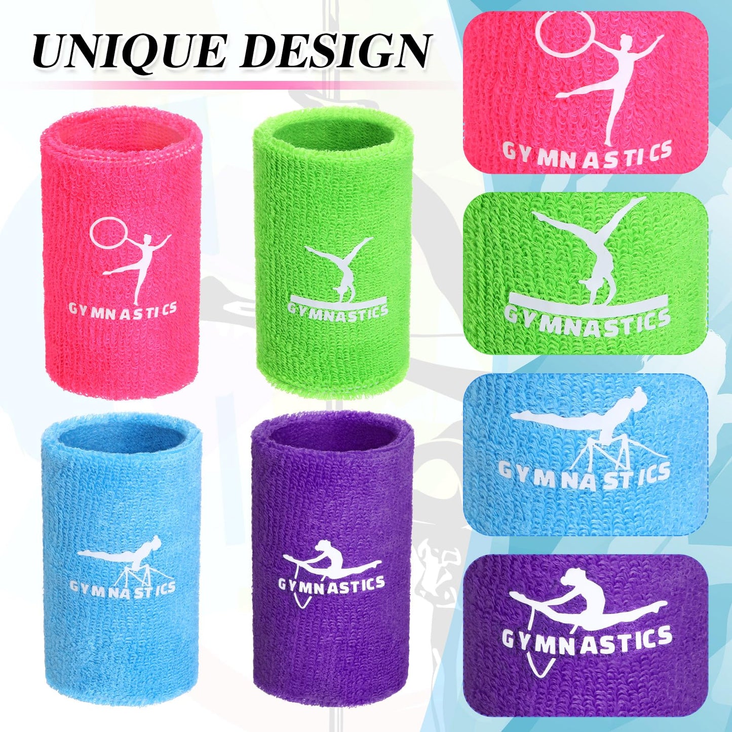 Blosssound 4 Pairs 3.9 Inch Gymnastics Sports Wristbands for Kids Wrist Sweatbands Polyester Cotton Wrist Bands Sweat Band for Gym(Blue, Purple, Green, Pink)