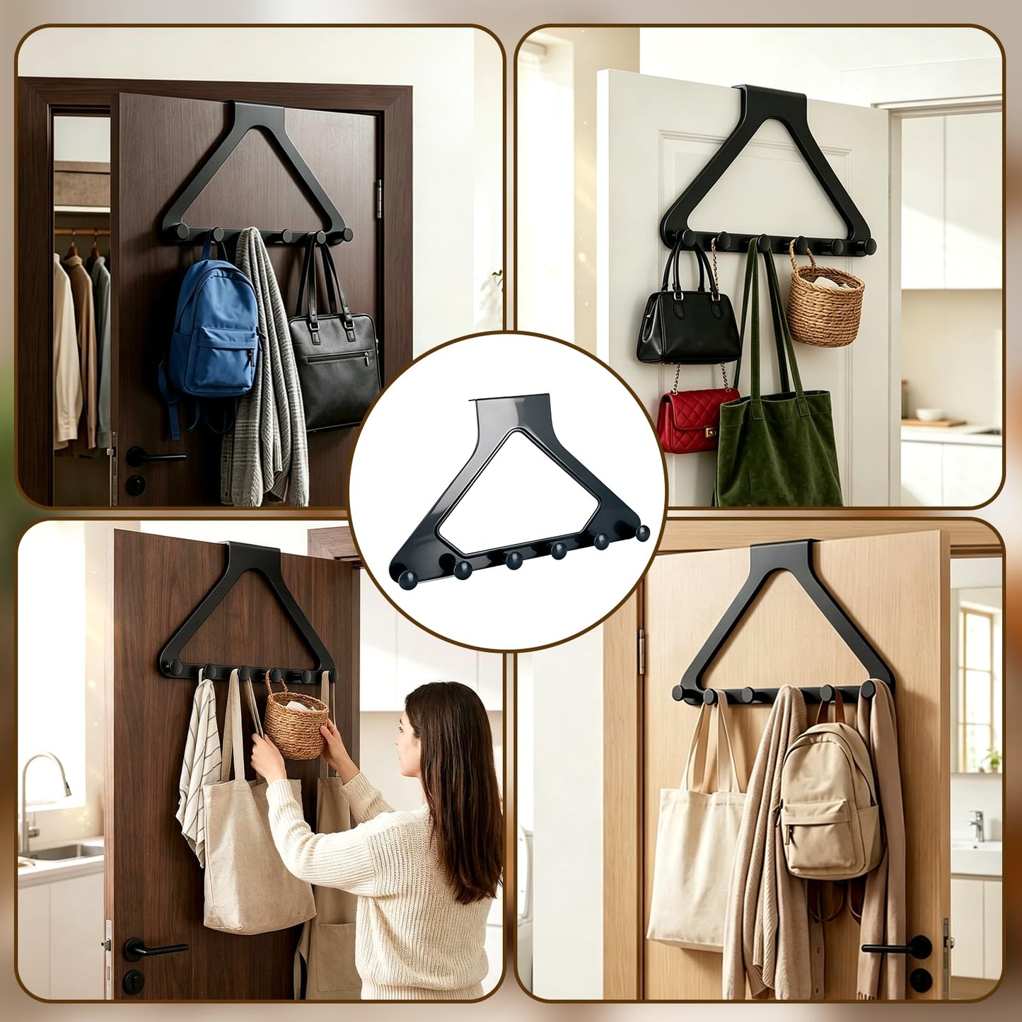 Gptkop 2026 New Over-The-Door Hanger Organizer, Space Saving, Over the Door Hanger Rack for Coat Hat Scarf Towels, 50 lb Load, No-Drill, Fabric-Friendly Round Hook