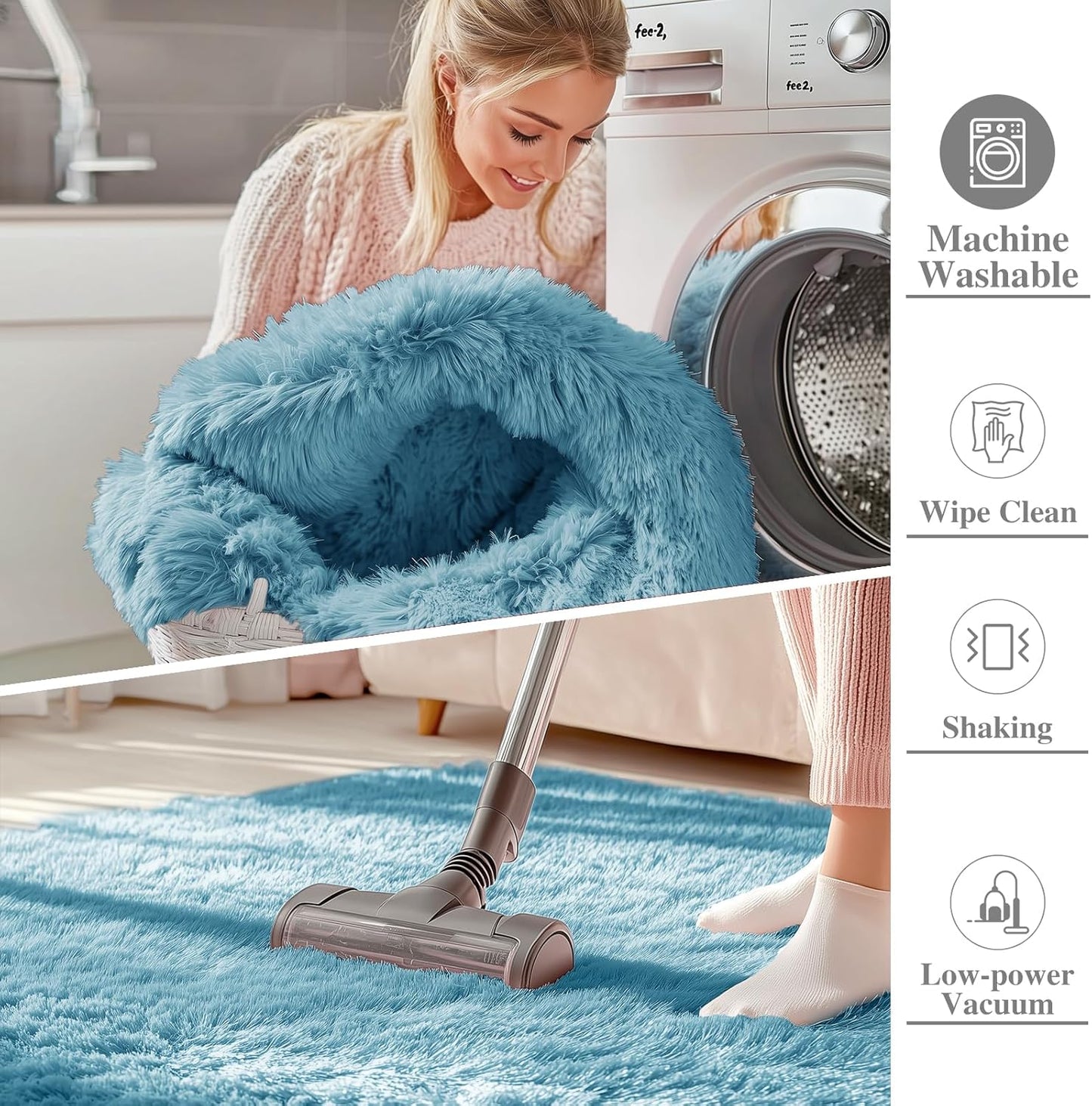 OLANLY Large Area Rug - Soft Fluffy Shaggy Indoor Carpet for Living Room & Bedroom | Slate Blue, Machine Washable