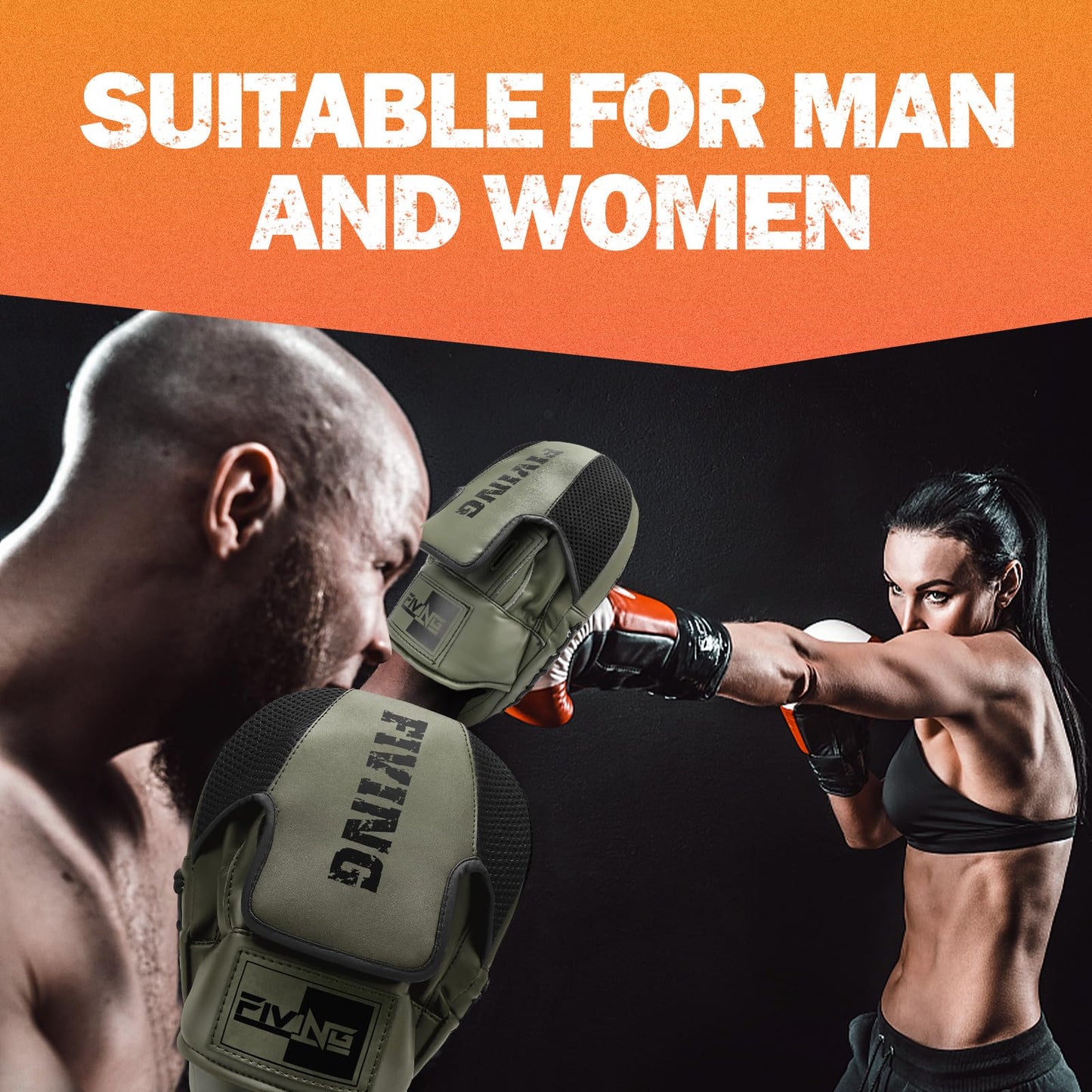 Boxing Pads for Men, Women, & Kids, Leather Focus Mitts for Martial Arts, Boxing Training, Curved Punch Mitts for Karate, Kickboxing,Muay Thai, Taekwondo Olive Green