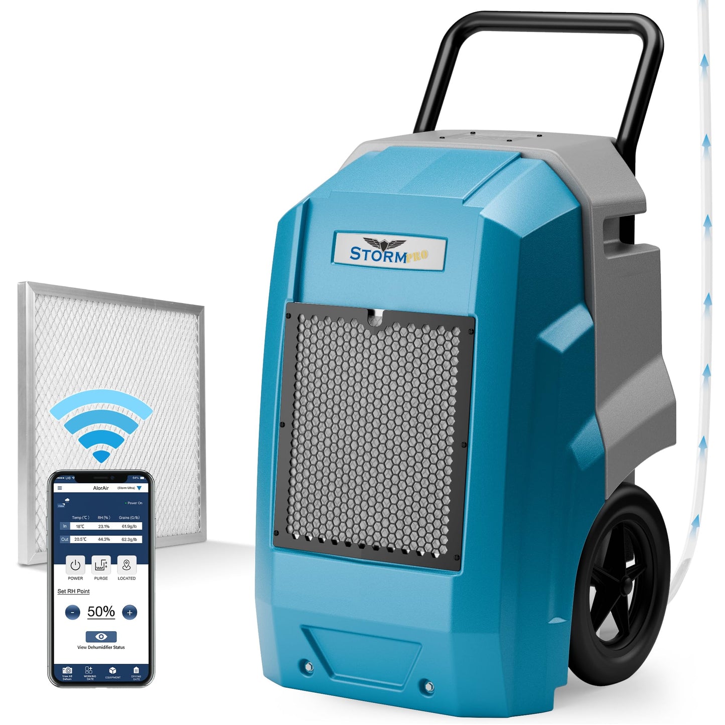 ALORAIR 180 Pints Smart WiFi LGR Commercial Dehumidifier with Pump Drain Hose, 2,300 Sq.Ft Dehumidifier Portable Industrial Dehu with Wheels for Water Damage Restore, Basements, Garages, and Job Sites