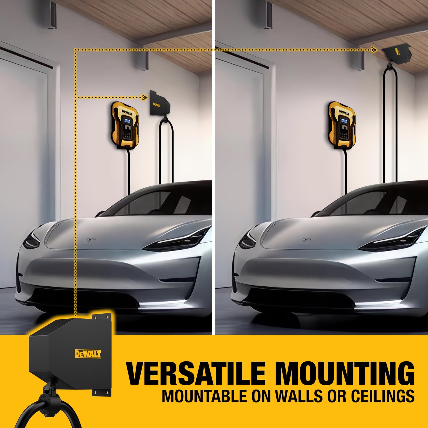 DEWALT Universal EV Charger Retractable Cable Management System, Wall or Ceiling Mounted, Works with EV Charging Cables up to 48 Amps, Heavy-Duty Commercial Grade, for Indoor/Outdoor Use