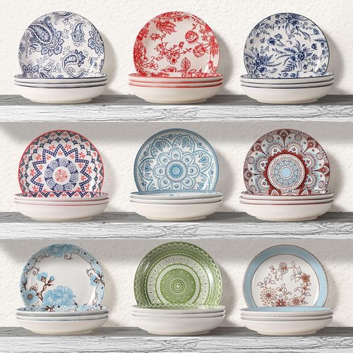 Artena Pasta Bowls Set - 4 Colorful 26oz Porcelain Serving Bowls | 8 Inch Microwave & Oven Safe Red Rose