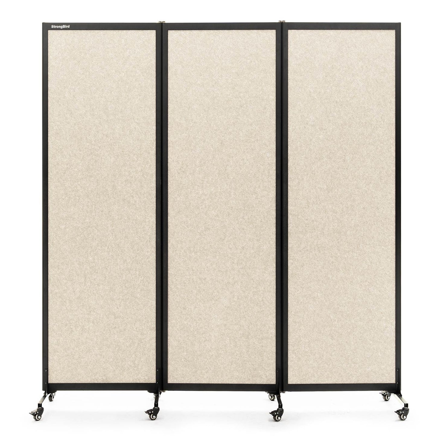 Upgrade Version Room Partition and Divider, Freestanding Rolling Dividers with Wheels,Office Privacy Screen Divider Wall,Classroom Felt Dividers,6'L* 6'7"H,3 Panel,Beige