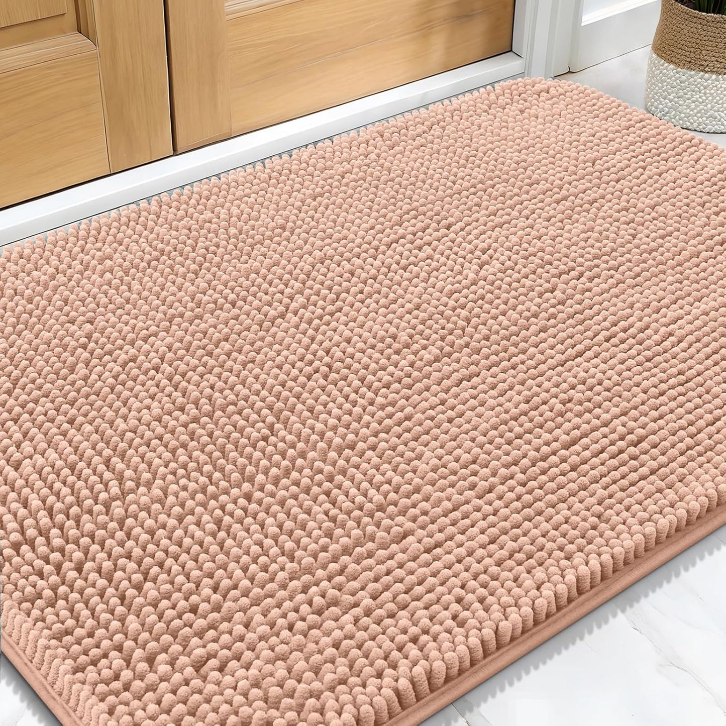 OLANLY Dog Door Mat - Absorbent Non-Slip Washable Doormat for Muddy Paws | 30x20 Peach Design
