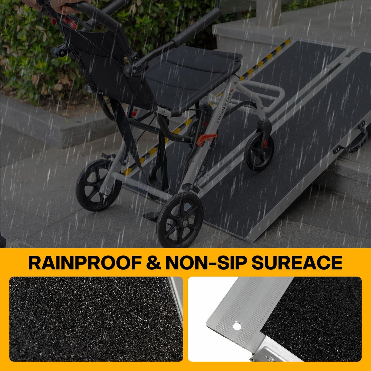 Vie Triomphe 4FT Portable Wheelchair Ramp, Non-Slip Folding Aluminum Threshold Ramp for Home Entry, Steps, Doorways, Curbs, Wheelchairs, Scooters & Walkers