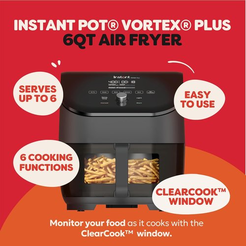 Instant Pot Vortex Plus 6QT Air Fryer - Clear Windows & Custom Programs | 6-in-1 Functions, Black