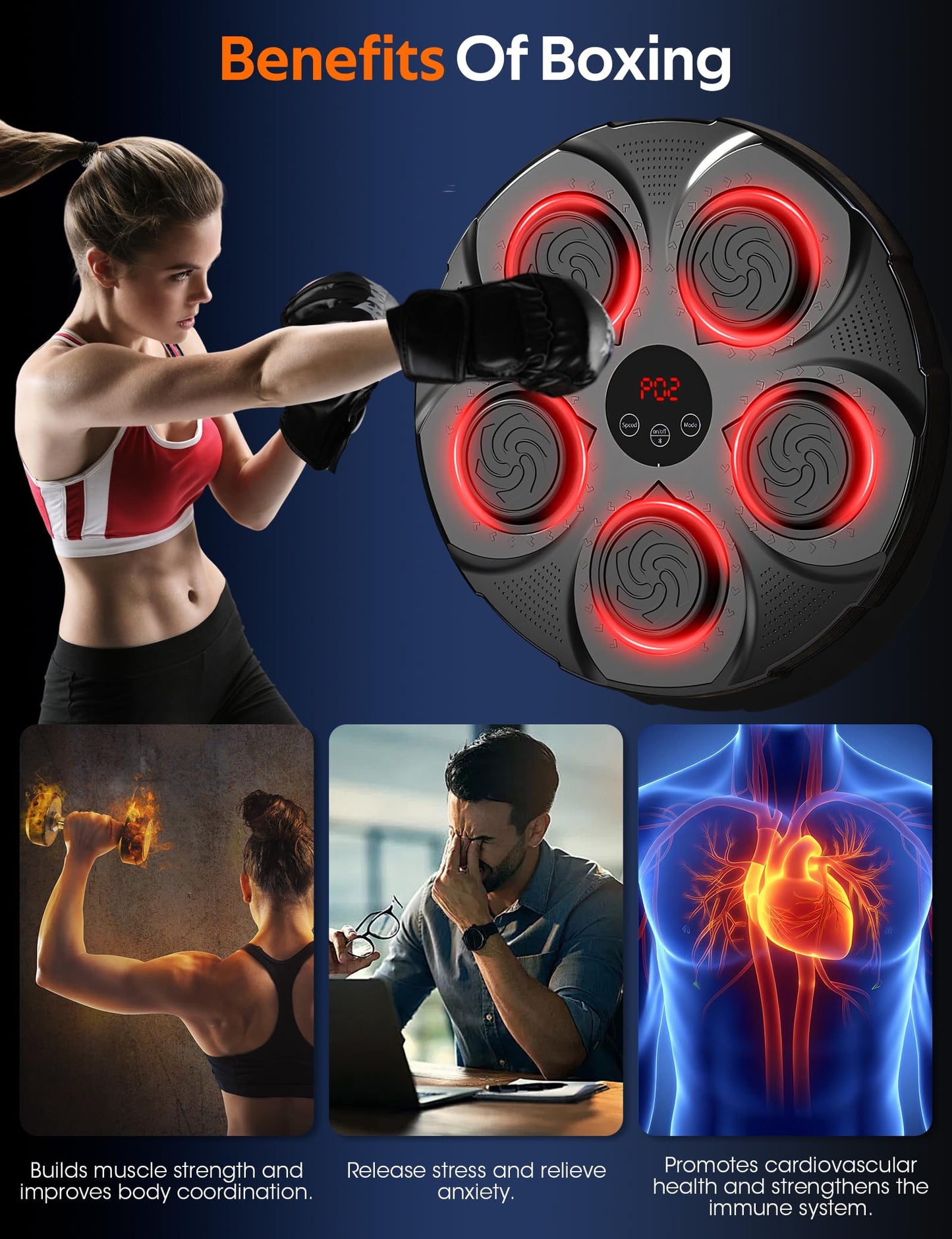 Olook Music Boxing Machine for Adults Kids, Bluetooth Music Punching Machine with Gloves, Wall Mounted Boxing Trainer, 9 Modes & 9 Speed Boxing Equipment for Gym Home, Office