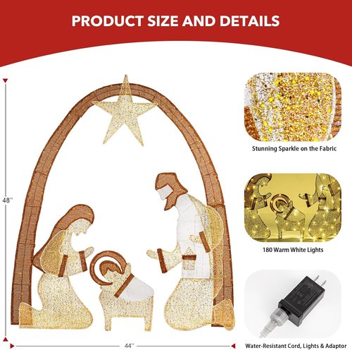 Lighted Outdoor Nativity Scene | Large Christmas Holy Family Yard Decoration for Festive Lawn Decor