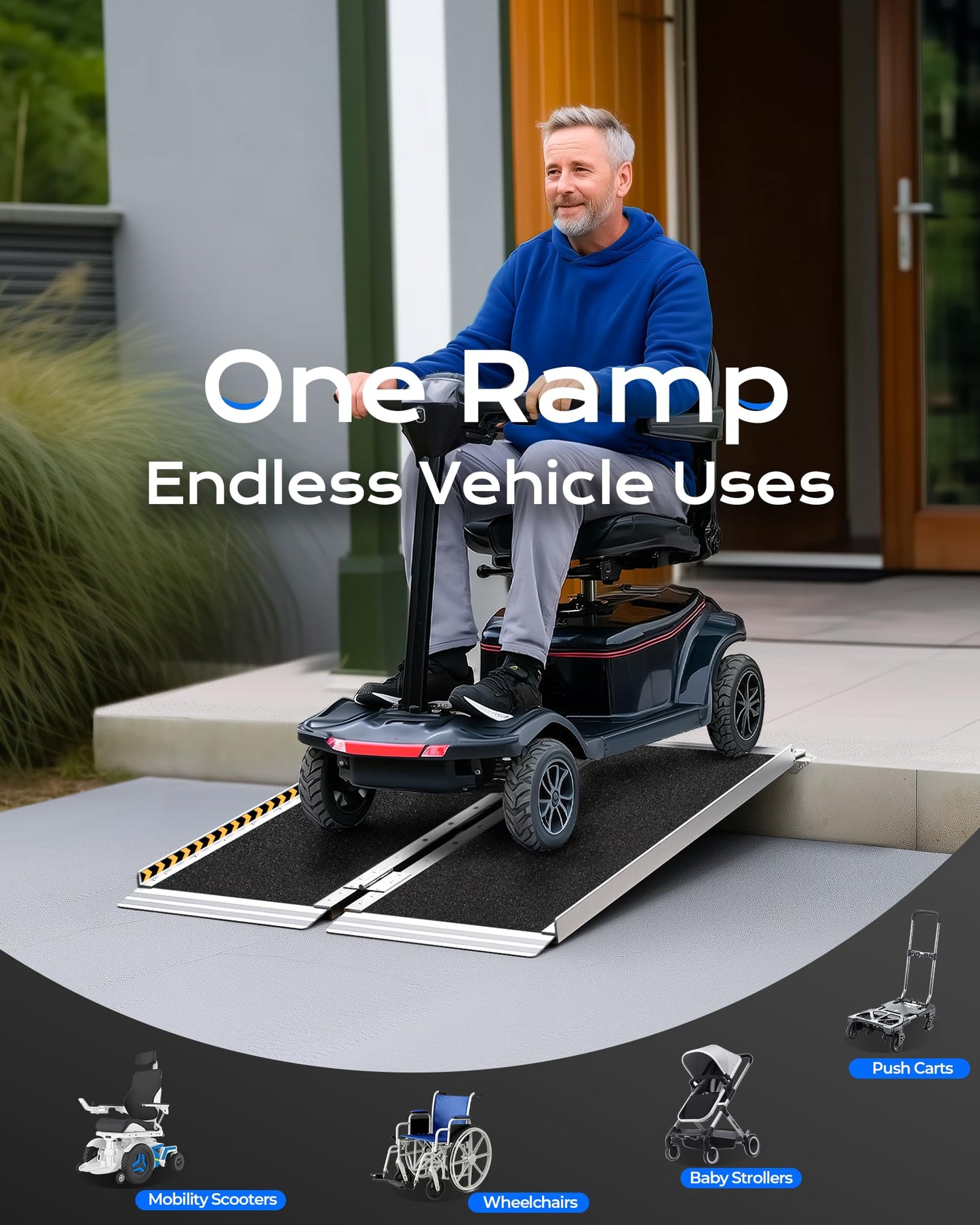 KOLOTOOL Wheelchair Ramp 4ft, Non-Skid Aluminum Portable Ramps for Wheelchairs for Home Steps, 800 LBS Capacity Wheel Chair Handicap Ramp for Entry, Doorway, Homes, Stairs 48" Lx 29.2" Wx2H