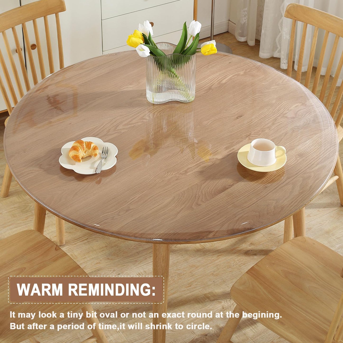 LovePads Round Clear Table Cover Protector 60 Inch, 2mm Thick Table Protector for Dining Room, Waterproof Plastic Cover PVC Vinyl Tablecloth, Circle Tabletop Protective Pad for Furnture Surface