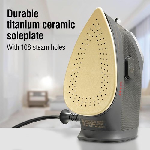 CHI Mini Steam Iron - Portable Travel Iron with Titanium Infused Ceramic Soleplate - 1000 Watts, 10' Cord, Black