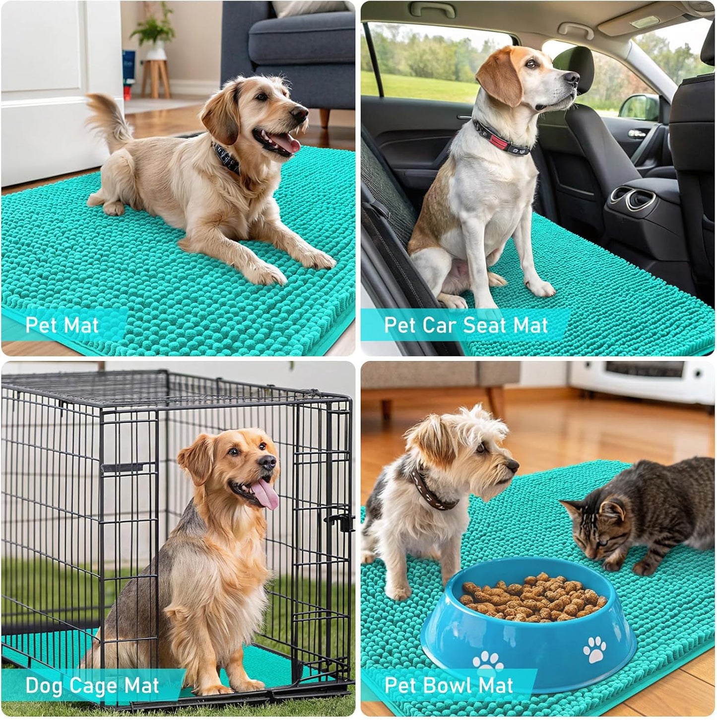 OLANLY Dog Door Mat - Absorbent Non-Slip Chenille for Muddy Paws | 47x17 Inches, Quick Dry, Teal
