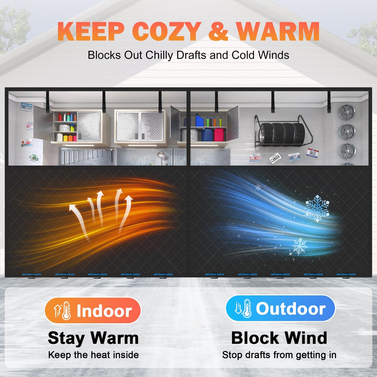Car Garage Door Insulation Kit Fits 16x7FT, Magnetic Thermal Insulated Door Curtains for Winter with Clear Window, Garage Door Cover Blanket Panels Screen for 2 Car Garages