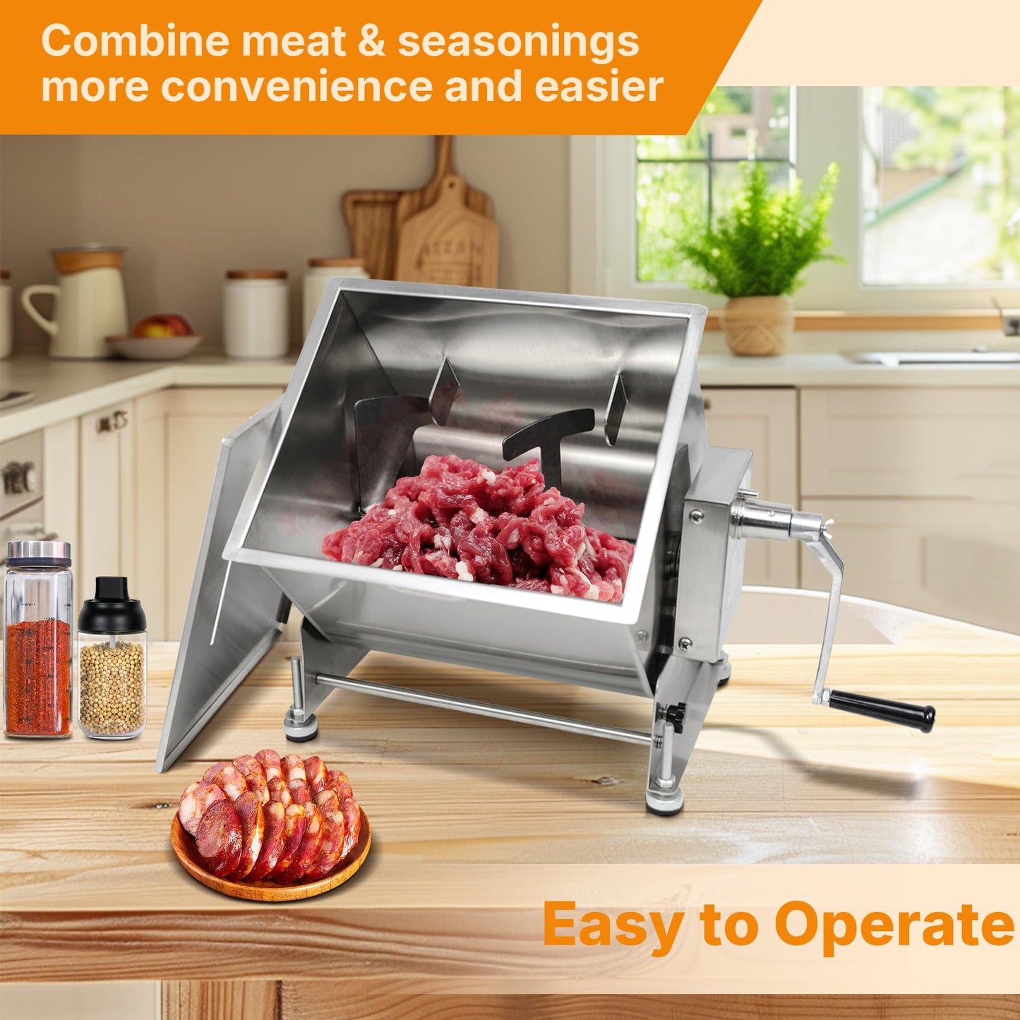 Hakka 30lb/15L Commercial Meat Mixer, Stainless Steel 20L Tilt Tank Manual Meat Mixer for Sausage (Mixing Max.30lb/15L for Meat)
