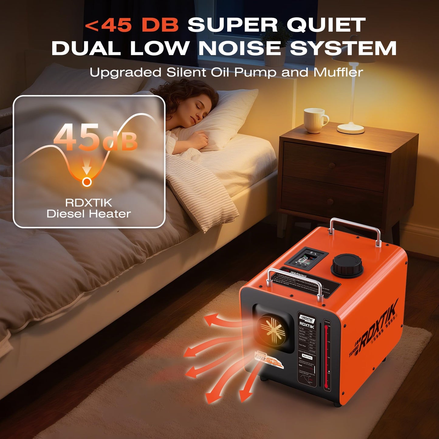 RDXTIK 8L Diesel Heater, 8KW 12V/24V/110V/240V All in One Diesel Heater with LCD Switch, Remote Control, Muffler for Truck, RV, Home, Car, Campers, Boat, Orange