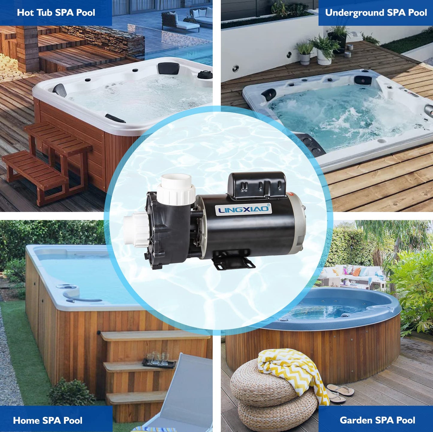 LINGXIAO WUA200-II SPA Pump, 2 Speed Hot Tub Pumps 2HP - LX SPA Pump Motor 220V-240V, 2" Port, 56 Frame (Mode:56WUA200-II）
