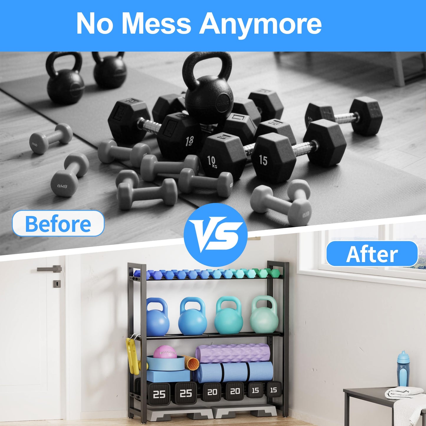 3 Tier Adjustable Dumbbell Rack - Heavy-Duty 450LB Capacity Weight Storage Stand for Dumbbells, Space-Saving Weight Rack Home Gym Organizer (Rack Only)
