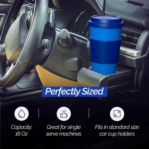 Copco Acadia 16oz Travel Mug with Lid, Set of 2 Double Wall Insulated Tumbler, Non-Slip Sleeve and BPA-Free - Microwave & Dishwasher Safe, Reusable Plastic To Go Travel Coffee Mug (Navy/Blue)
