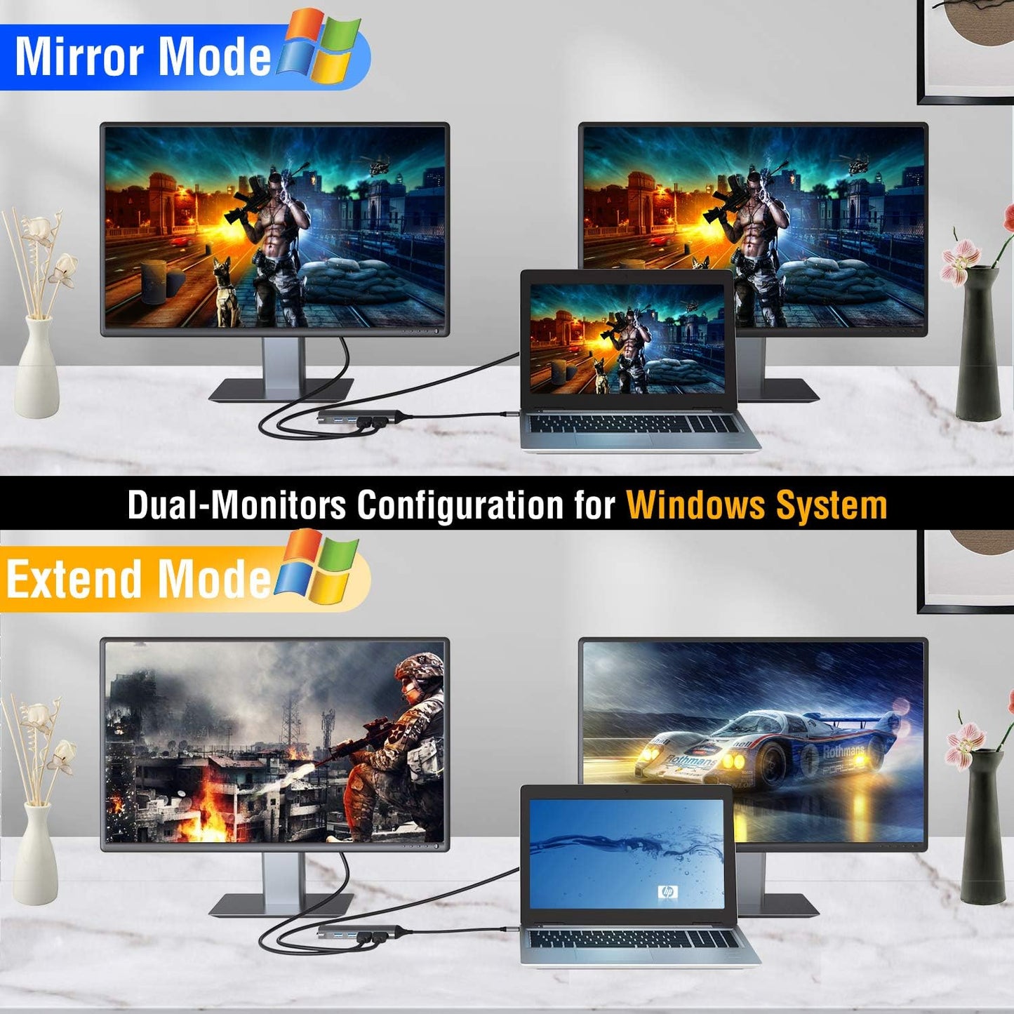 Auimce 7-in-1 2 HDMI,100W 3.0, USB C Docking Station Dual Monitor, Laptop Dock with PD, USB SD/TF Card Reader Ports