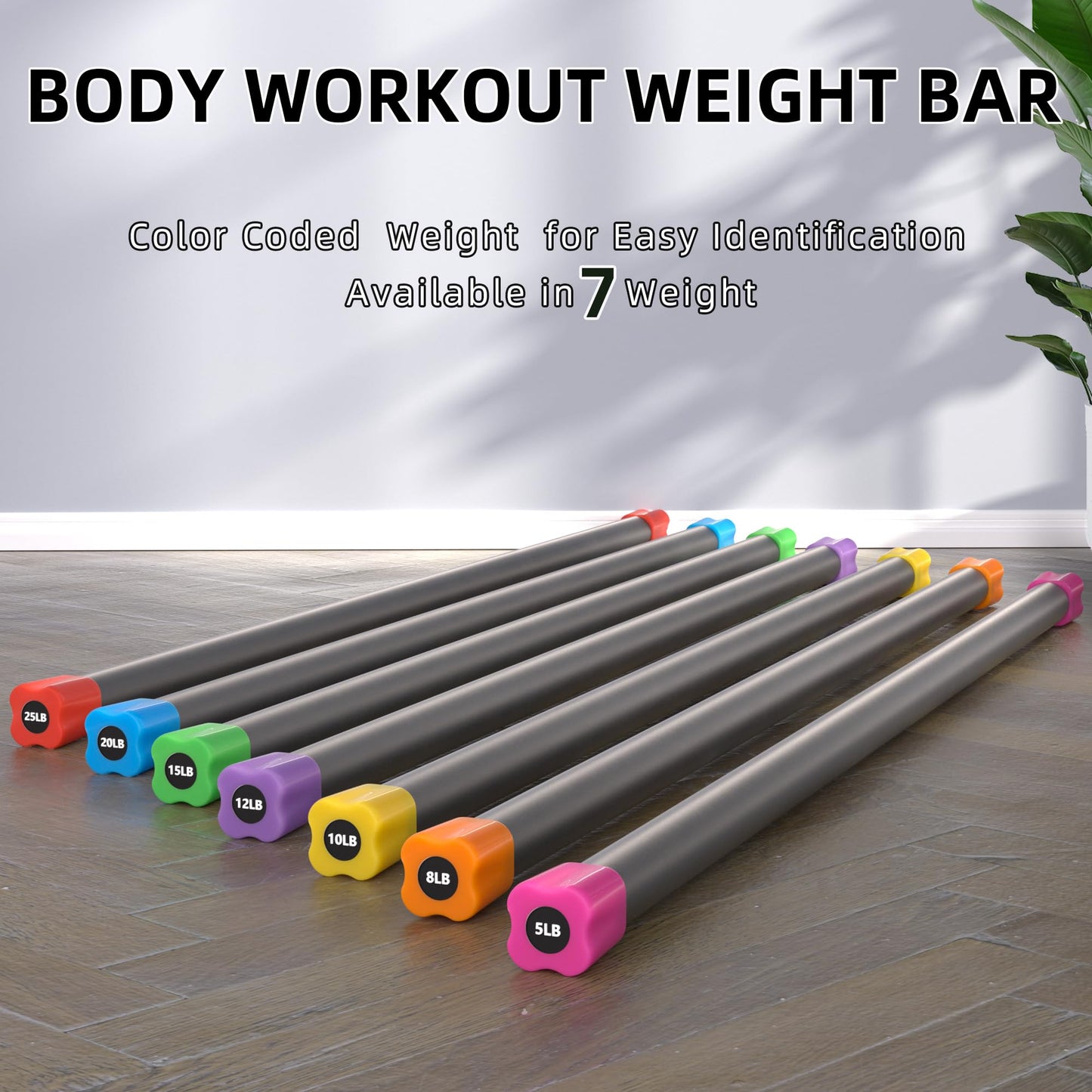 Fitvids Total Body Workout Weighted Bar Weighted Workout Bar Weighted Exercise Bar, Set of 3: 5, 8, 12LBS