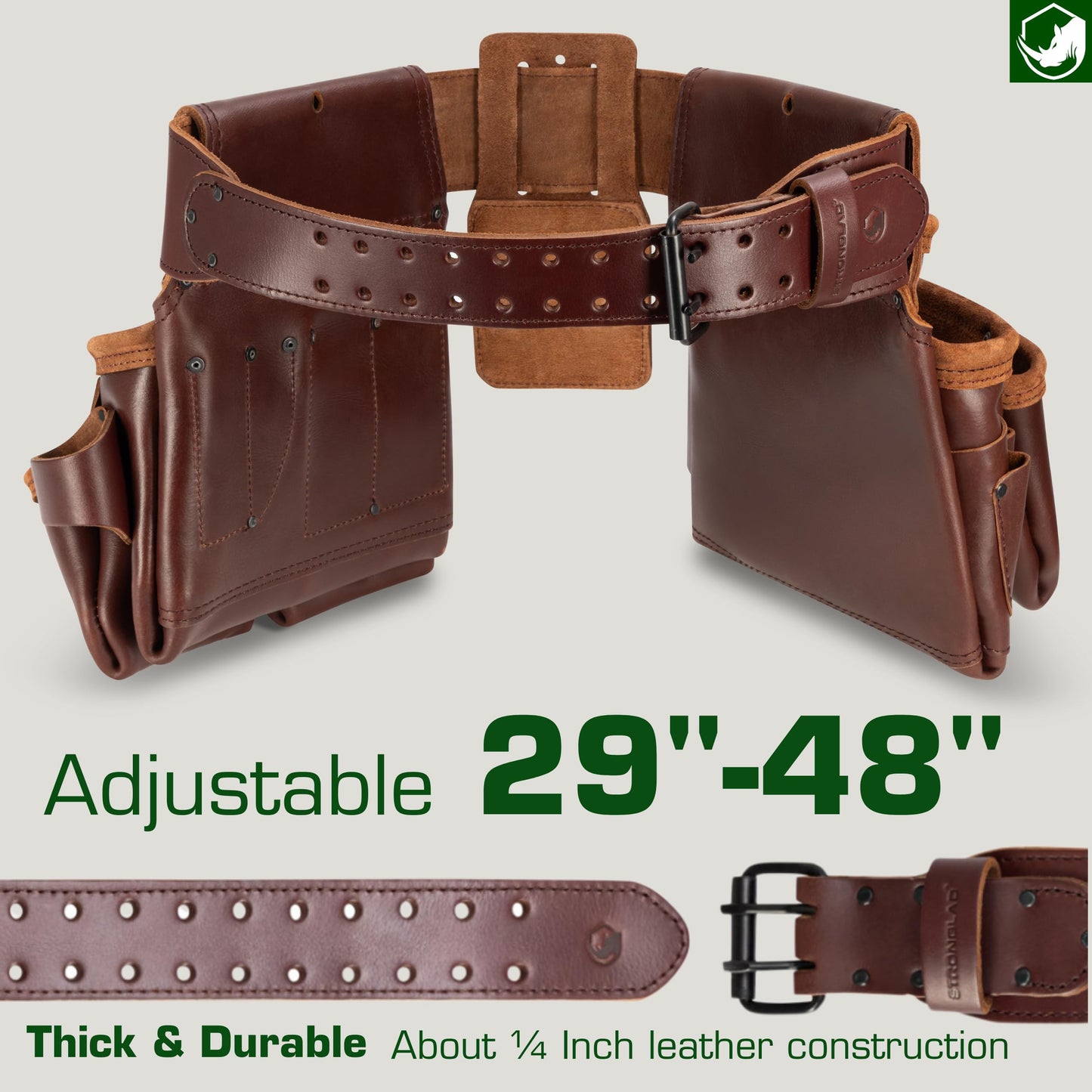 STRONGLAD Framing Tool Belt – 21-Pocket Full-Grain Leather, Carpenter Oil-Tanned Construction Tool Belt | Carpenter Tool Bags | Pro-Grade Gear