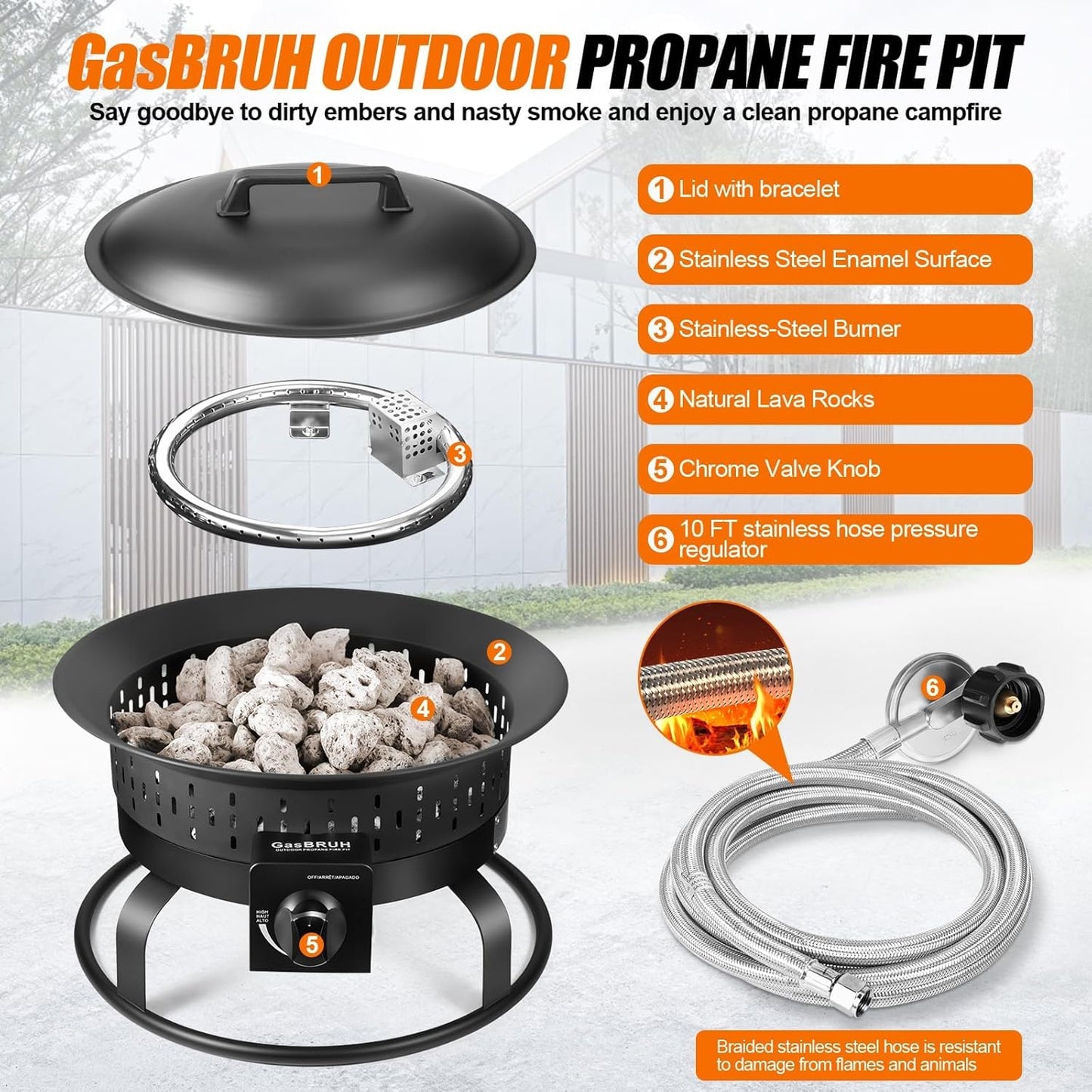 GasBRUH 19″ Outdoor Portable Propane Fire Pit with Grill Grate, Cover&Carry Kit,60,000 BTU Camping Propane Firepit,Smokeless Gas Firebowl, Portable Gas Fire Pit for Outside Patio,Camping,RV