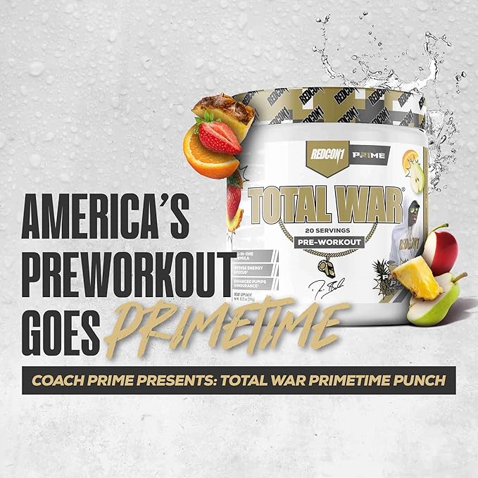 REDCON1 Total War Pre Workout, Prime Time Punch - Beta Alanine + Citrulline Malate Keto Friendly Preworkout for Men & Women with 320mg of Caffeine - Fast Acting (20 Servings)