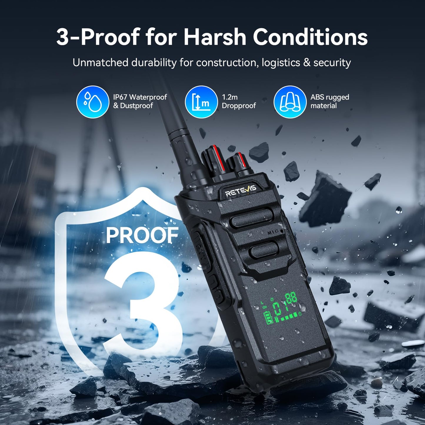 Retevis RT48H (2rd Gen RT48) Waterproof Walkie Talkies, Rugged 2 Way Radio Long Range, Hidden Display Visible Channel, Professional Two Way Radio with Earpiece 6-Way Charger for Industry (6 Pack)