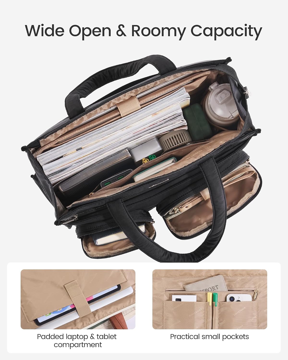 LOVEVOOK Teacher Tote Bag for Women,Multi-pocket Laptop Bag with Large Cup Holder,Nurse Bags Work Travel Computer