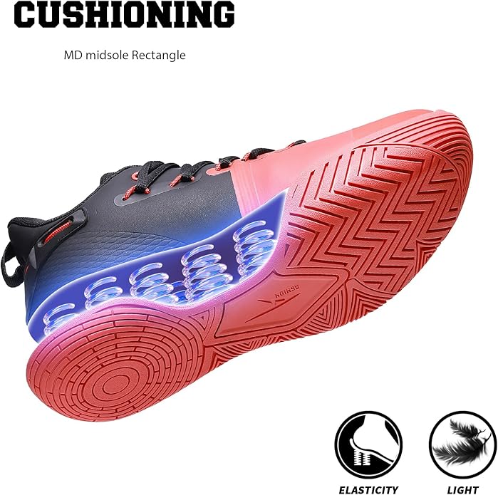 ASHION Kids Basketball Shoes Boys Girls Sneakers Mid-Top Lace Up Cushion Anti Slip Athletic Outdoor Sport Shoes for Unisex-Child
