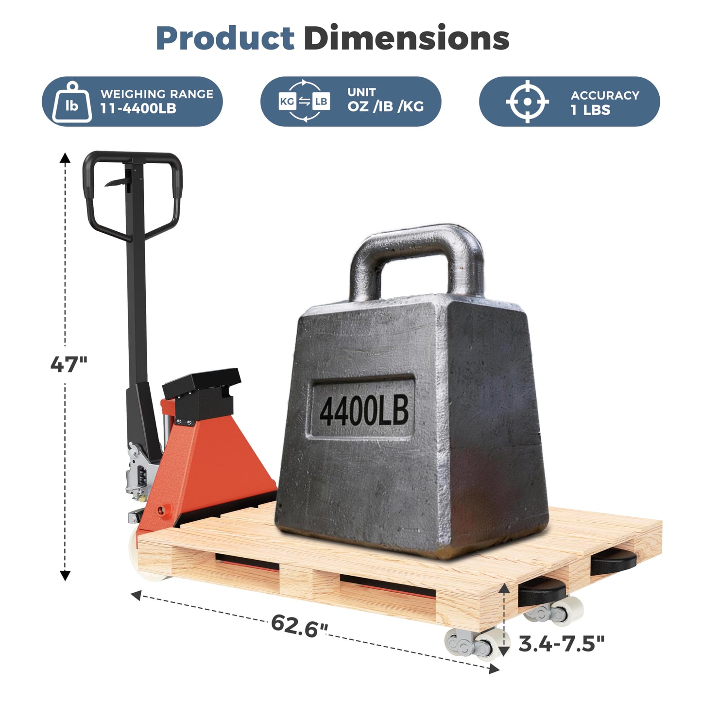 SOCOME Pallet Jack Scale with Digital Indicator, Heavy Duty Industrial Fork Floor Scale for Warehouse, Shiping, Post, 4400 lb x 1 lb, 54" x 27" Fork Size, 2 Pieces, Tangerine