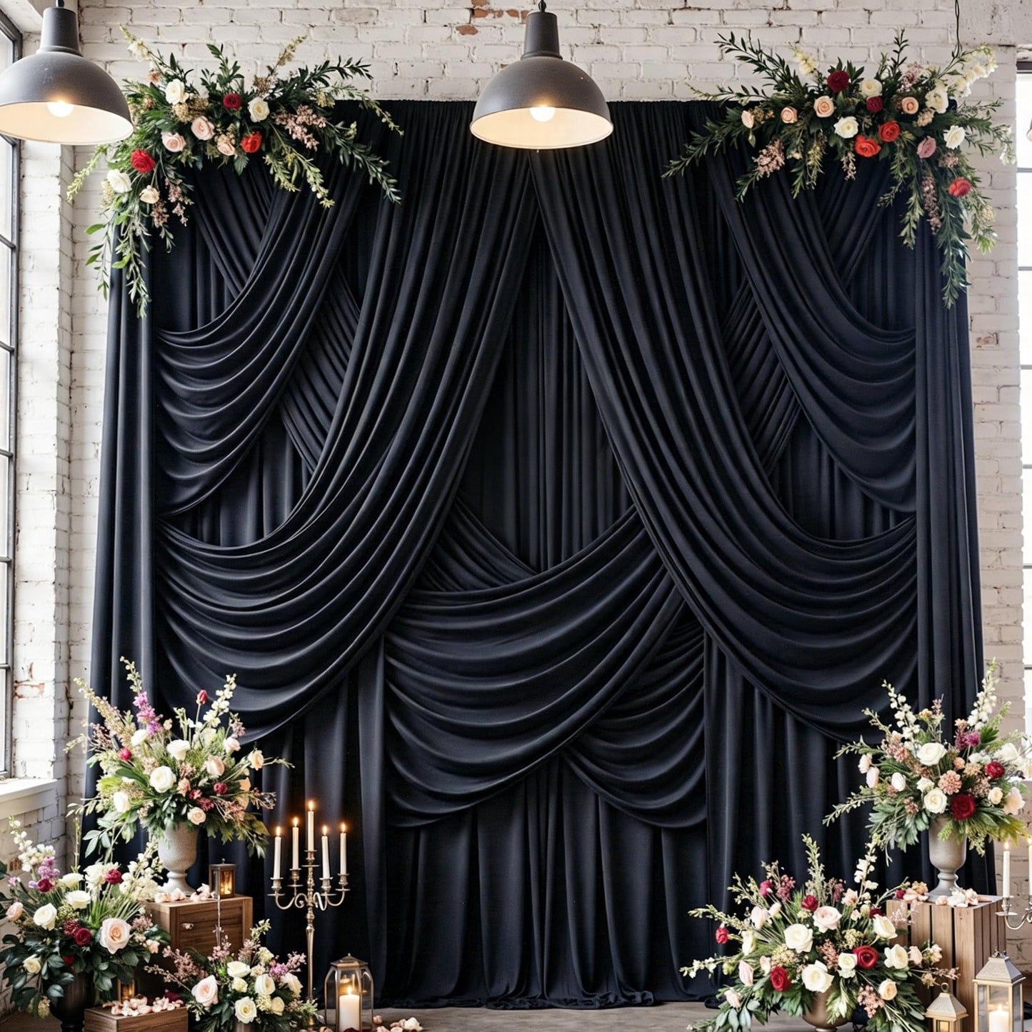 10 Panels 5x12ft Wrinkle Free Black Backdrop Curtains for Parties, Polyester Photo Backdrop Drapes 12 ft Long Back Drop Cloth for Wedding Birthday Photography Background, 50ftx12ft