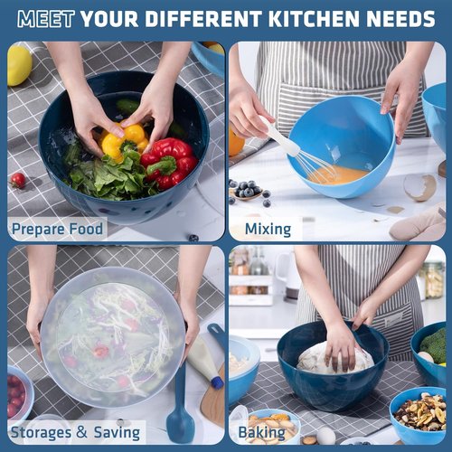 LUXEAR 14-Piece Mixing Bowls Set - Super Large Plastic Nesting Bowls with Lids & 2-in-1 Spoon | Microwave & Dishwasher Safe