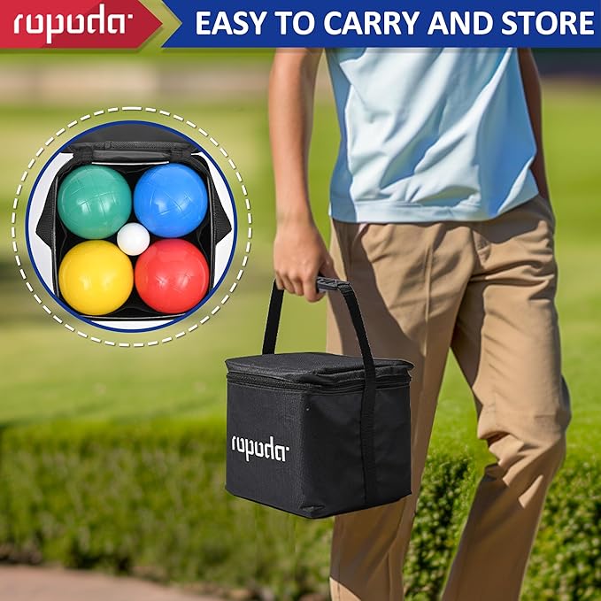 ropoda 90mm Bocce Ball Set, Lighter Bocce Ball for Beginners with 8 Balls, Pallino, Case and Measuring Rope for Backyard/Beach/Lawn, Composite Plastic for Kids Teens Beginners