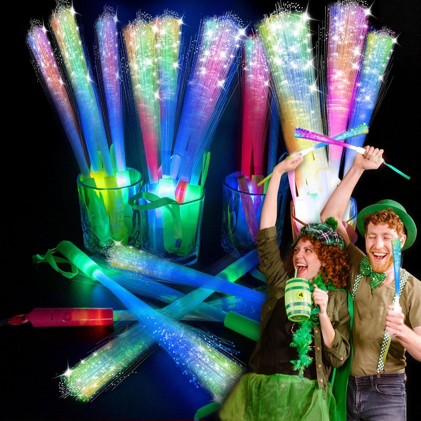 SHQDD Glow Fiber Wands - 28 PCS LED Light Sticks for Parties, Weddings, Halloween & New Year