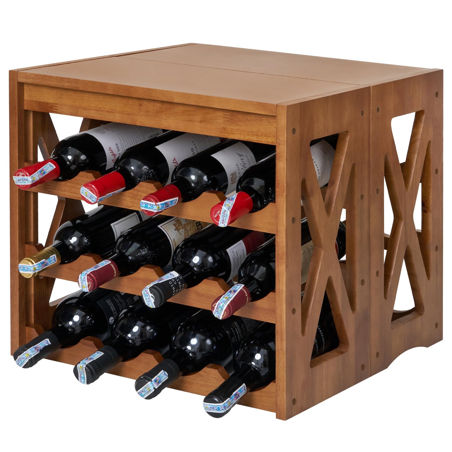 Wine Rack, Wine Racks Free Standing Floor, Wine Racks Countertop Display Rack with Table Top, Wine Glass Holder for 8 -12 Wine Glasses, Wine Bottle Holder for Kitchen Dining Room Bar (28 bottles)