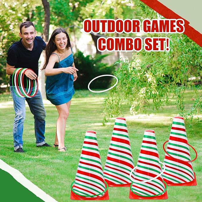 Leitee 6 Sets Candy Corn Ring Toss Game Plastic Cones Ring Toss Combo Set Mini Traffic Cones Toss Game for Sports Training Garden Backyard Outdoor Activities