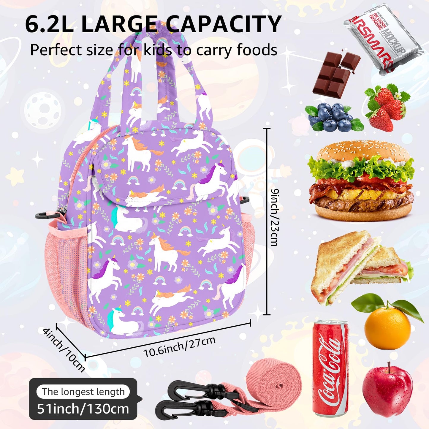 ZAZIWZ Lunch Bag for Kids Insulated Lunch Boxe for Girls Boys Small Reusable Cooler Tote Lunchbox Back to School Cute Lunchbag for Teens (unicorn)