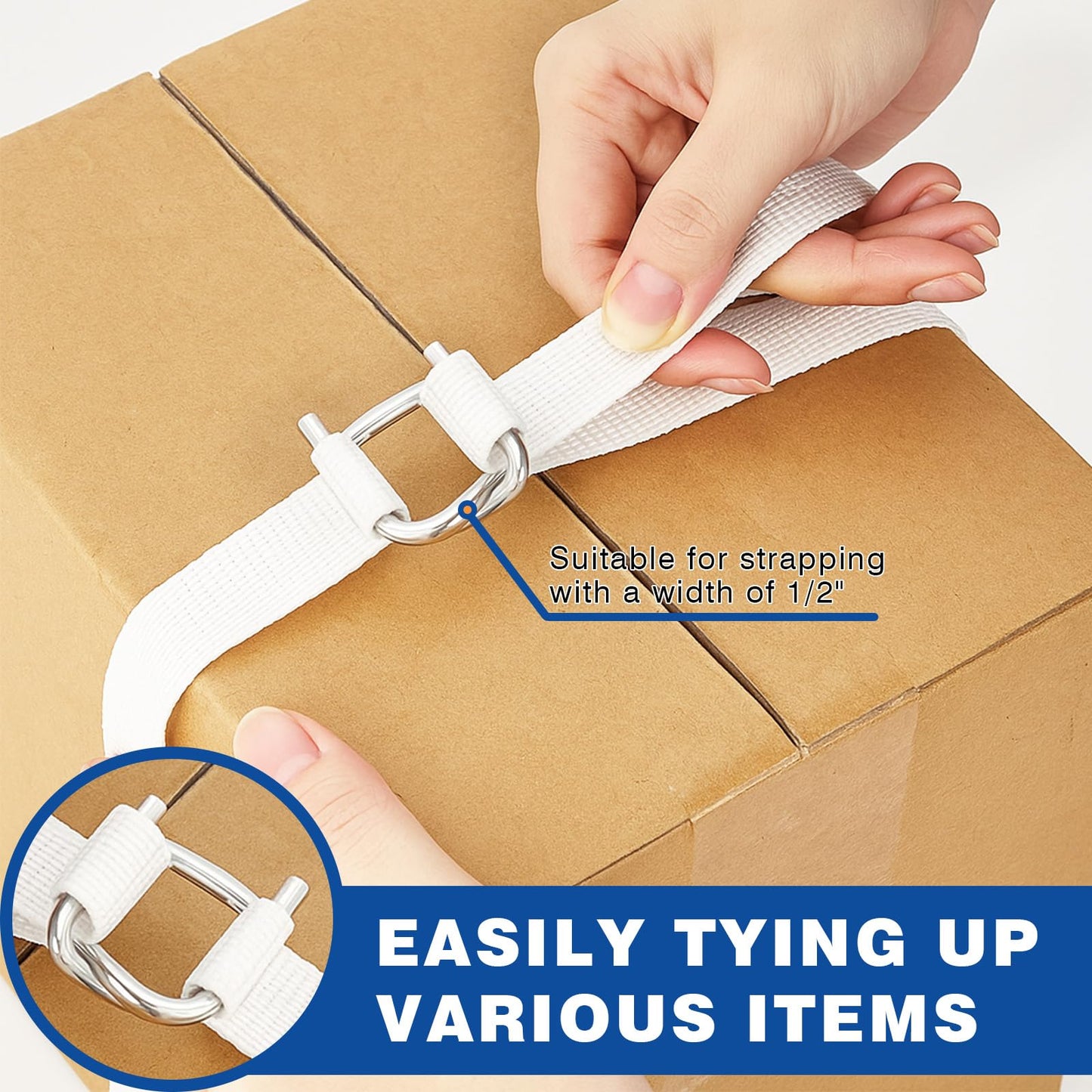 Otoolling 200 Pack Galvanized Cord Strapping Buckles 1/2", Metal Wire Buckles with Galvanized Coating for Woven Cord Strapping, Reusable Strap Buckle