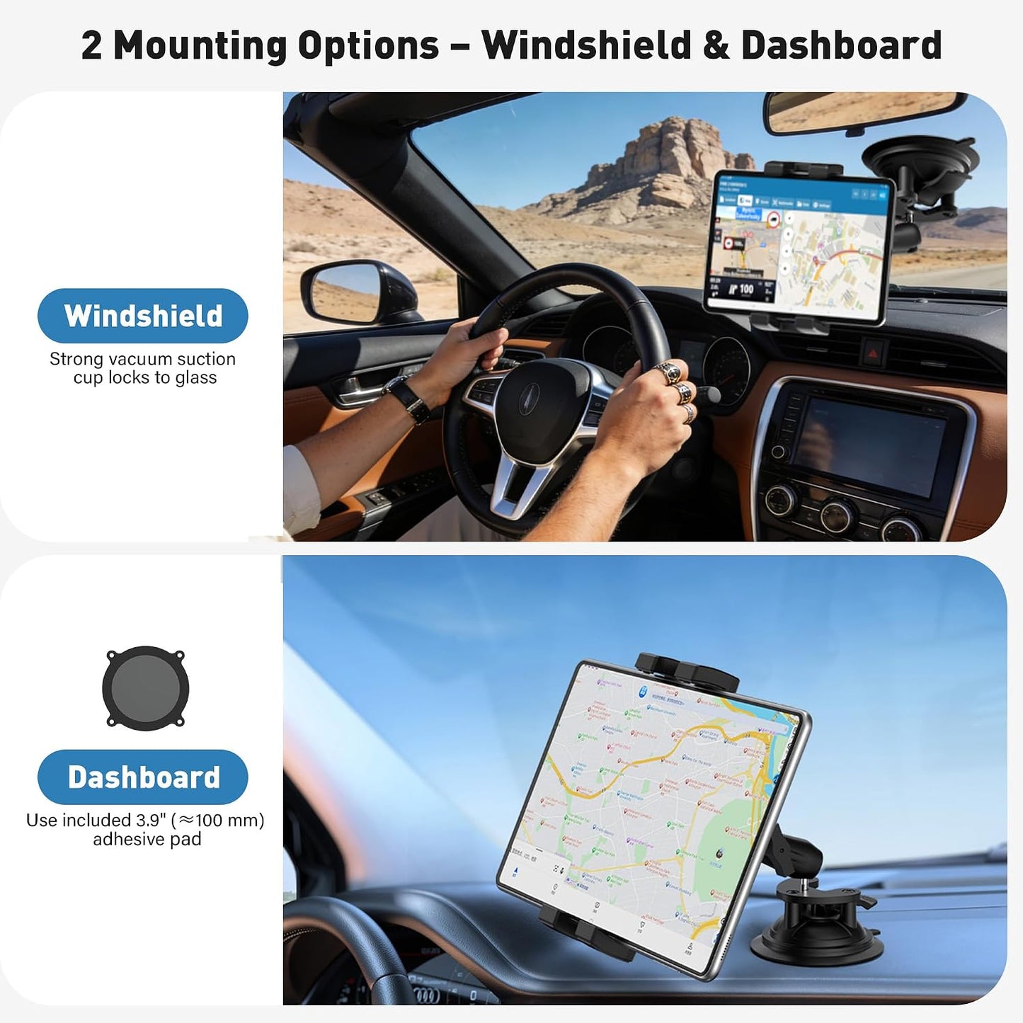 Keuvirya 4.7-12.9" 12.9 360 Heavy Duty Aluminum iPad Suction Mount for Truck Car, Anti-Shake Dashboard Windshield